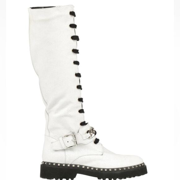 NWT MSRP$350 Dea Leather Knee High Boots Winter Fur EU 36Buckle Strap Combat